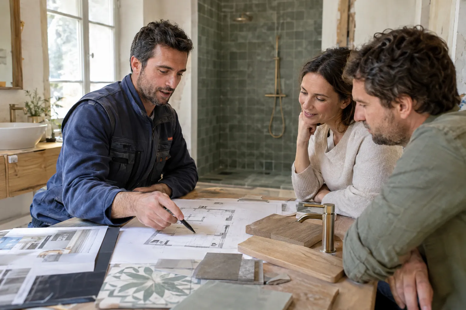 L’étude du projet : plan, échantillons et explications données au couple
